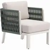 Bridgehampton Outdoor Accent Arm Chair in Off White Fabric & Green Fabric Weave