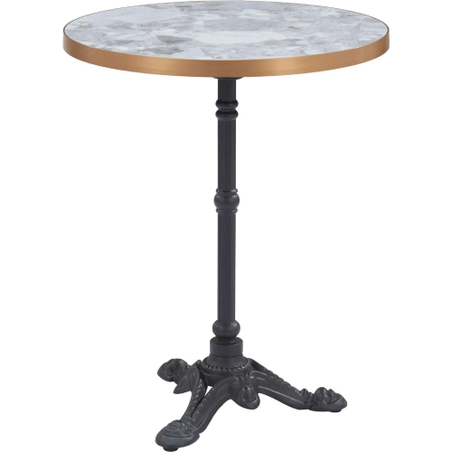 Gazebo Outdoor 24" Dining Table in Faux Stone & Black Cast Aluminum