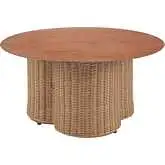 Soka Outdoor Coffee Table in Natural Faux Wood Aluminum & Poly Rattan