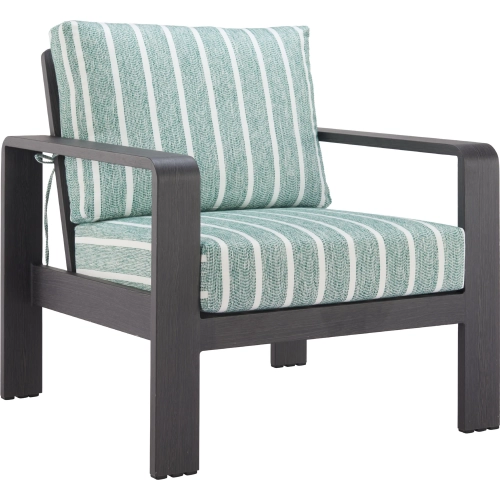 Rolig Outdoor Accent Arm Chair in Green Stripe Fabric & Black Aluminum