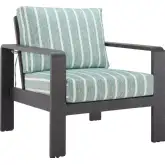 Rolig Outdoor Accent Arm Chair in Green Stripe Fabric & Black Aluminum