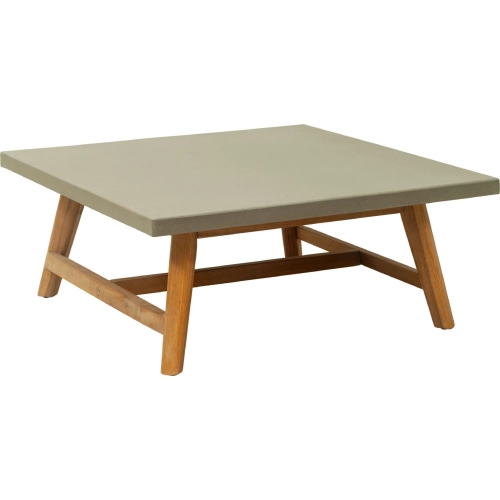 Kert Outdoor Coffee Table in Gray Faux Concrete & Brushed Acacia Wood