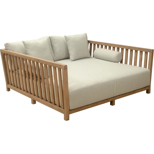 Teras Outdoor Daybed in Gray Fabric & Natural Finish Wood