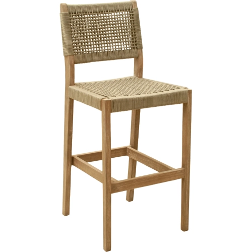 Corde Outdoor Bar Stool in Beige Wood & Poly Rattan