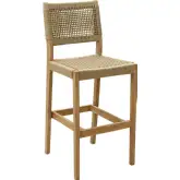 Corde Outdoor Bar Stool in Beige Wood & Poly Rattan