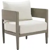 Foret Outdoor Accent Arm Chair in Beige Fabric & Faux Wood Aluminum