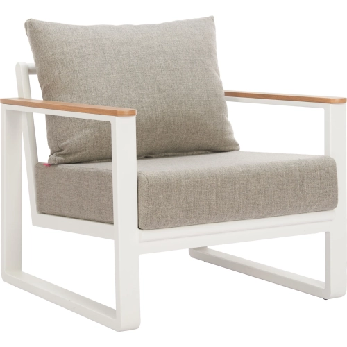 Welt Outdoor Accent Arm Chair in Taupe Fabric & White Aluminum
