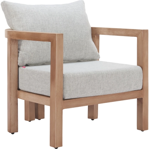 Leto Outdoor Accent Arm Chair in Gray Fabric & Faux Wood Aluminum