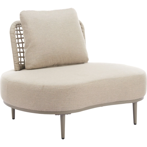 Ruhe Outdoor Accent Chair in Beige Fabric, Poly Rattan & Metal