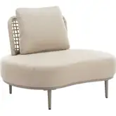 Ruhe Outdoor Accent Chair in Beige Fabric, Poly Rattan & Metal