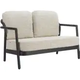 Rein Outdoor Loveseat in Beige Fabric & Black Aluminum