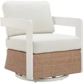 Gelo Outdoor Swivel Accent Chair in White Fabric & Poly Rattan