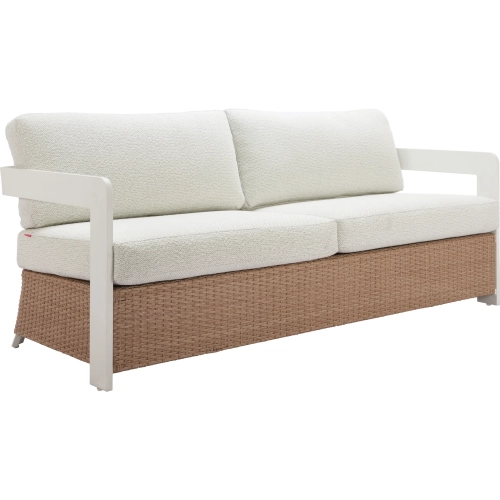 Gelo Outdoor Sofa in White Fabric & Poly Rattan
