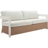 Gelo Outdoor Sofa in White Fabric & Poly Rattan