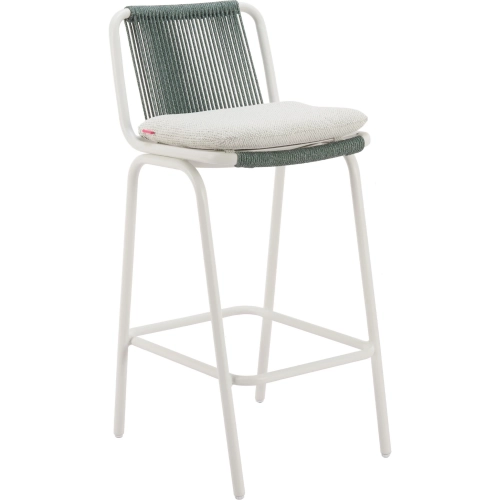 Luft Outdoor Bar Stool in White Luminum, Green Weave & White Fabric (Set of 2)