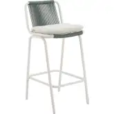 Luft Outdoor Bar Stool in White Luminum, Green Weave & White Fabric (Set of 2)