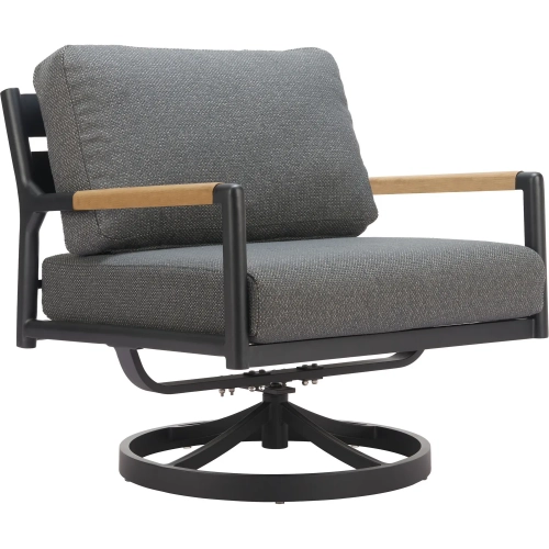 Koleso Outdoor Swivel Accent Chair in Gray Outdoor Fabric & Black Metal