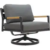 Koleso Outdoor Swivel Accent Chair in Gray Outdoor Fabric & Black Metal