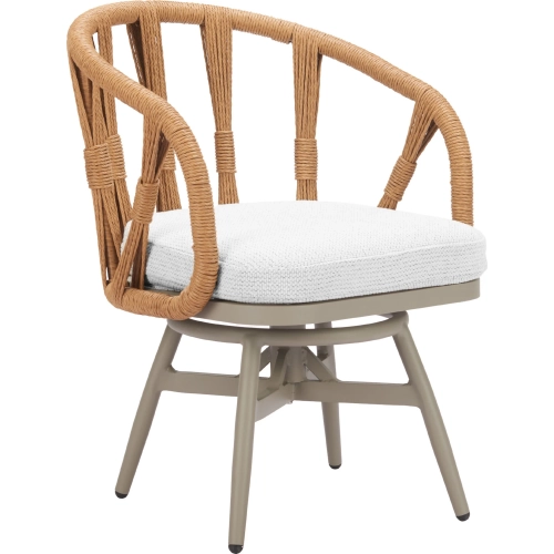Safal Outdoor Swivel Dining Chair in PE Rattan, Neutral Fabric & Gray Aluminum