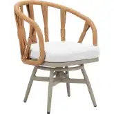Safal Outdoor Swivel Dining Chair in PE Rattan, Neutral Fabric & Gray Aluminum