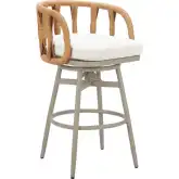 Safal Outdoor Swivel Bar Stool in PE Rattan, Neutral Fabric & Gray Aluminum