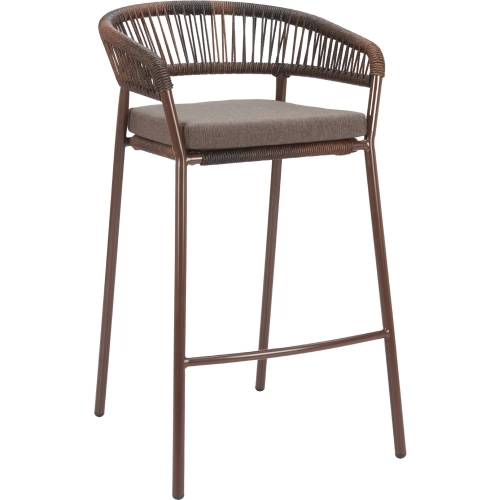 Skye Outdoor Bar Stool in Brown Fabric, Rattan & Steel (Set of 2)