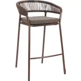 Skye Outdoor Bar Stool in Brown Fabric, Rattan & Steel (Set of 2)