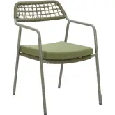 Rio Outdoor Dining Chair in Green Fabric, Rattan & Steel (Set of 2)
