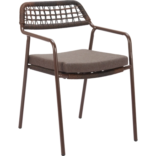 Rio Outdoor Dining Chair in Brown Fabric, Rattan & Steel (Set of 2)