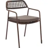 Rio Outdoor Dining Chair in Brown Fabric, Rattan & Steel (Set of 2)