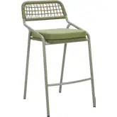 Rio Outdoor Bar Stool in Green Fabric, Rattan & Steel (Set of 2)