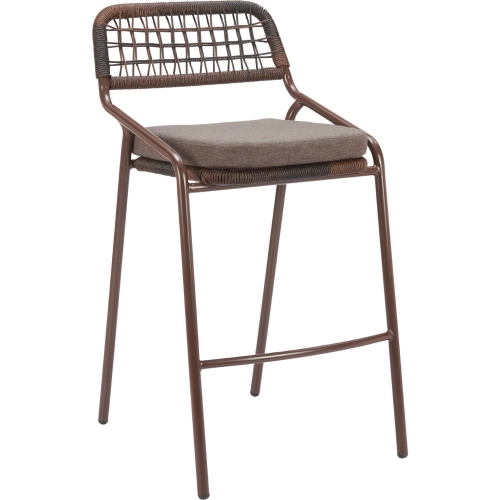 Rio Outdoor Bar Stool in Brown Fabric, Rattan & Steel (Set of 2)
