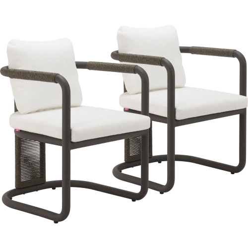Ciel Outdoor Dining Chair in Ivory Fabric, Poly Rattan & Black Metal (Set of 2)