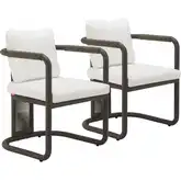 Ciel Outdoor Dining Chair in Ivory Fabric, Poly Rattan & Black Metal (Set of 2)