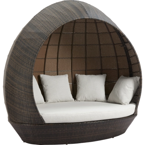 Marisol Beach Outdoor Daybed in Brown PE Rattan & Beige Fabric