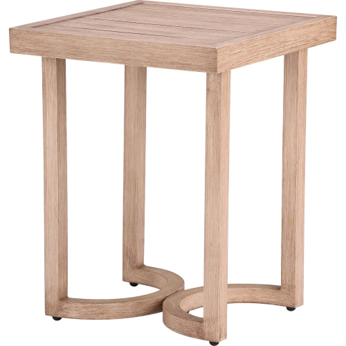 Leto Outdoor Side Table in Brown Faux Wood Aluminum