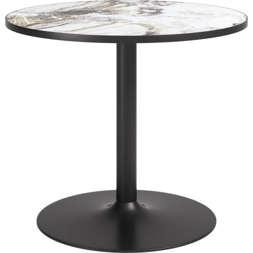 Batu Outdoor 35.40" Round Dining Table in Gray Faux Marble & Black Steel