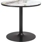 Batu Outdoor 35.40" Round Dining Table in Gray Faux Marble & Black Steel