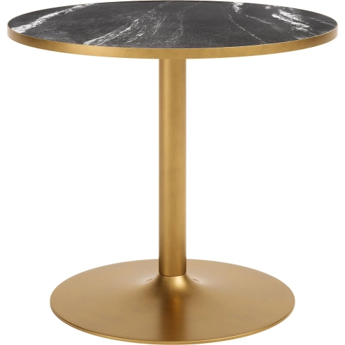 Batu Outdoor 35.40" Round Dining Table in Black Faux Marble & Gold Steel