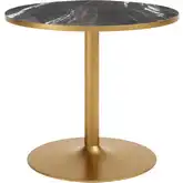Batu Outdoor 35.40" Round Dining Table in Black Faux Marble & Gold Steel