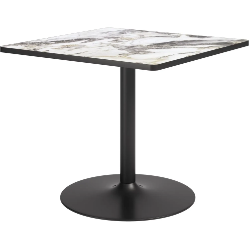 Caliza Outdoor 35.60" Square Dining Table in Gray Faux Marble & Black Metal