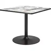 Caliza Outdoor 35.60" Square Dining Table in Gray Faux Marble & Black Metal