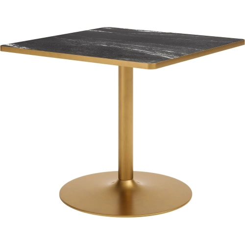 Caliza Outdoor 35.60" Square Dining Table in Black Faux Marble & Gold Metal