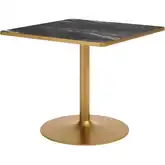 Caliza Outdoor 35.60" Square Dining Table in Black Faux Marble & Gold Metal