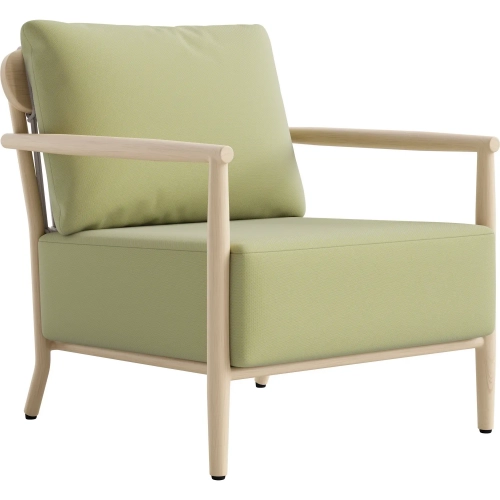 Sora Outdoor Accent Arm Chair in Green Outdoor Fabric & Faux Wood Aluminum