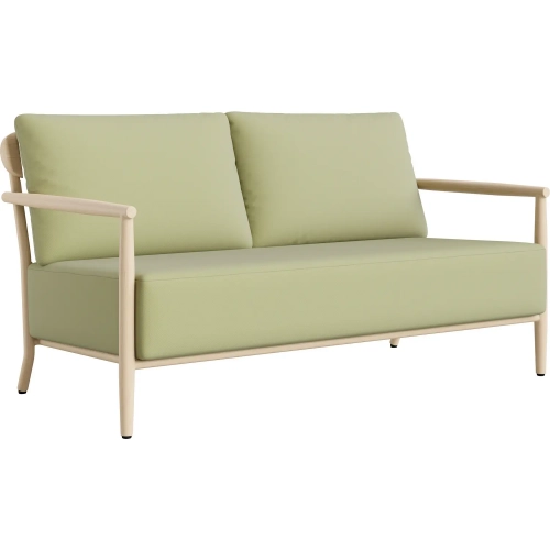 Sora Outdoor Loveseat in Green Outdoor Fabric & Faux Wood Aluminum
