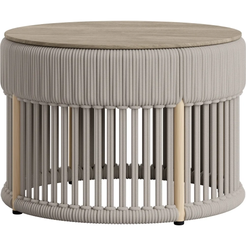 Sora Outdoor Coffee Table in Faux Wood Tempered Glass & Beige Fabric