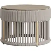 Sora Outdoor Coffee Table in Faux Wood Tempered Glass & Beige Fabric
