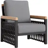 Naru Outdoor Accent Chair in Gray Outdoor Fabric, Faux Wood & Black Metal