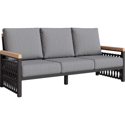 Naru Outdoor Sofa in Gray Outdoor Fabric, Faux Wood & Black Metal